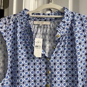Loft NWT light blue/lavender/white top L